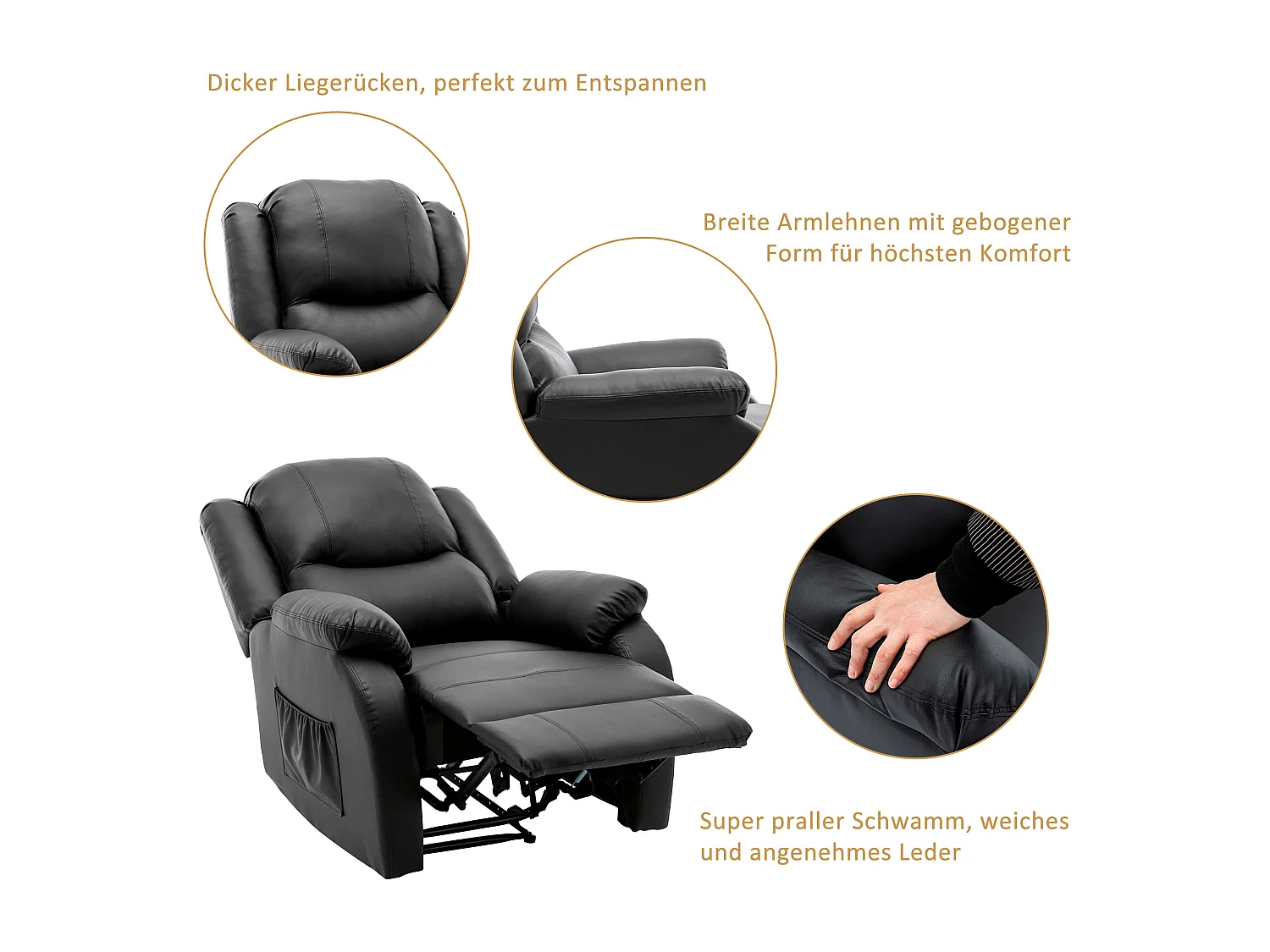 Fauteuils individuels longue extensibles en similicuir - canapés accueillants - avec repose-pieds - PU - noir