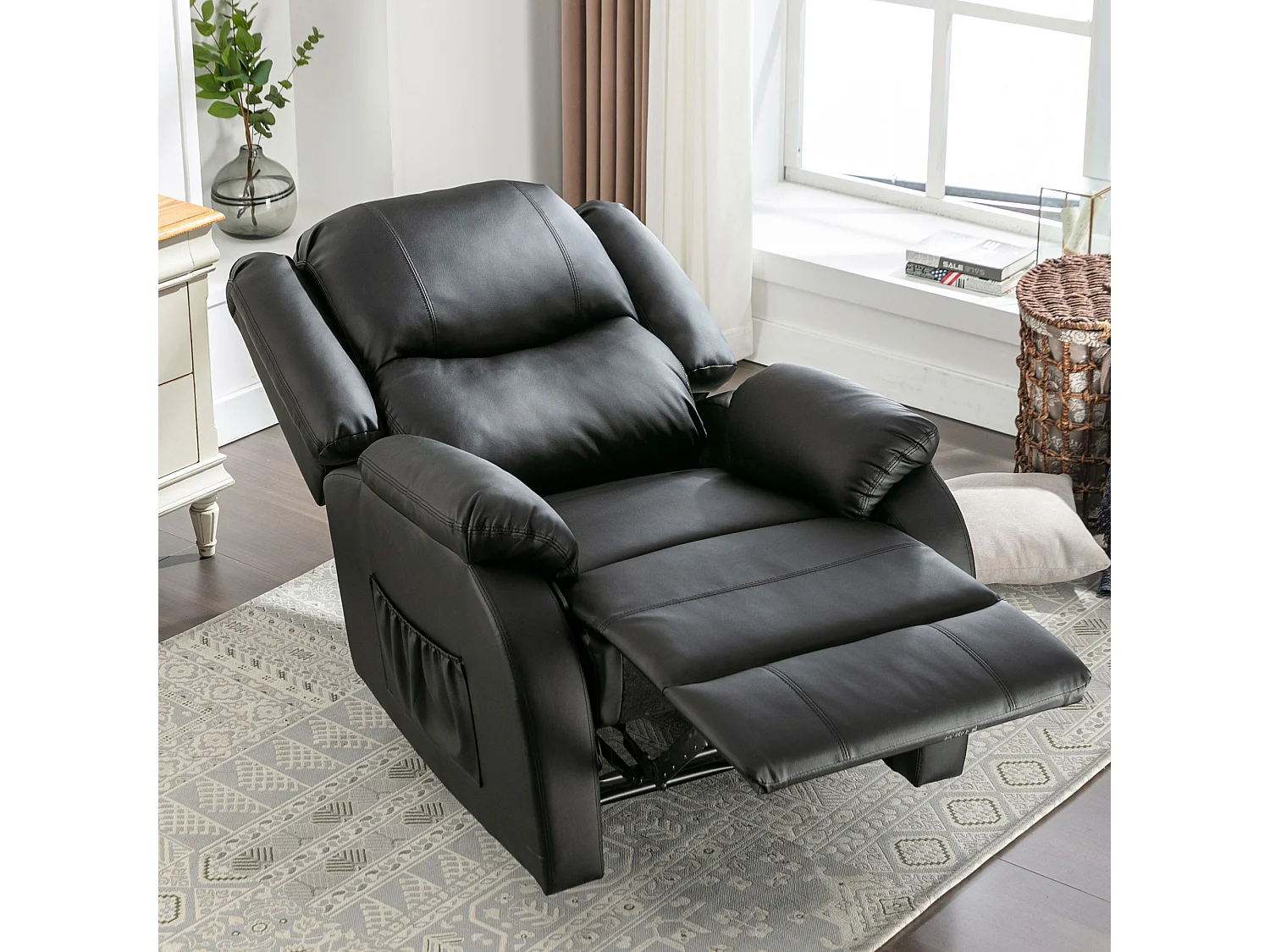 Fauteuils individuels longue extensibles en similicuir - canapés accueillants - avec repose-pieds - PU - noir