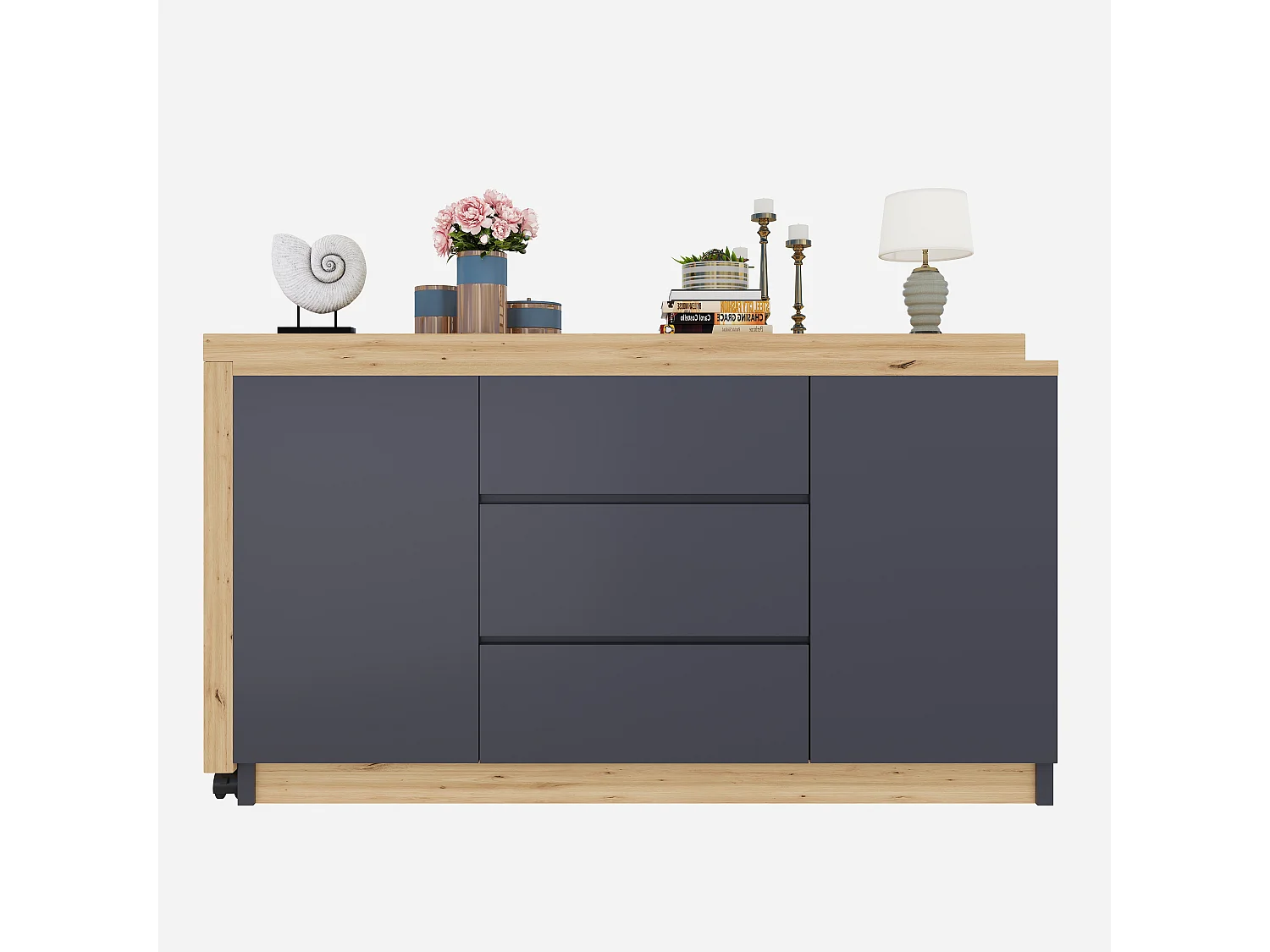 Bureau et buffet 2 en 1 - 120 x 50 x 76.5 cm - rotatif - avec 3 tiroirs + 2 portes + bureau pliable - aggloméré - girs + naturel