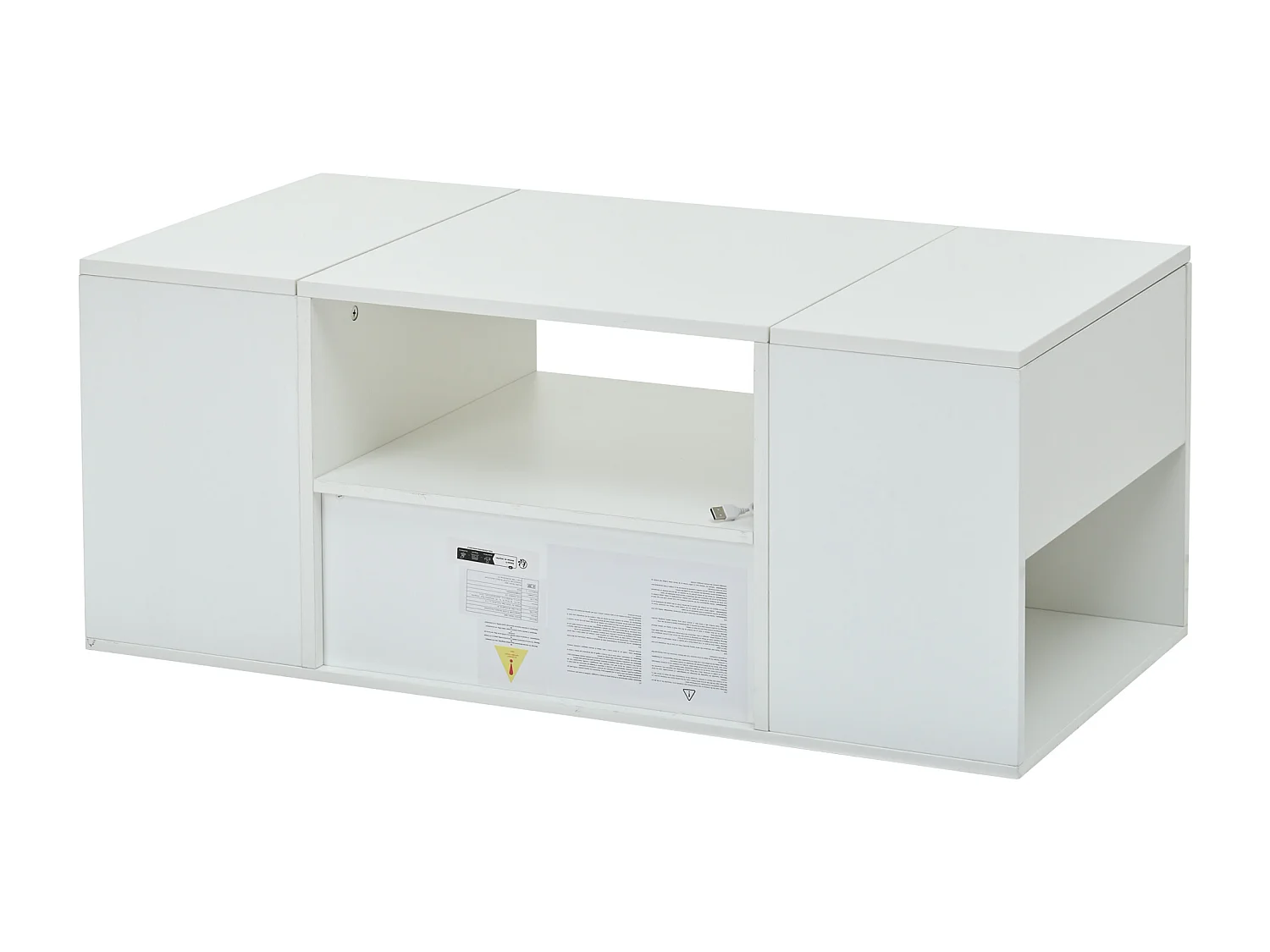 Tavolino da caffè laccato lucido - 100 x 50 x 40 cm - con 1 cassetto + LED + 6 vani portaoggetti - truciolare - bianco