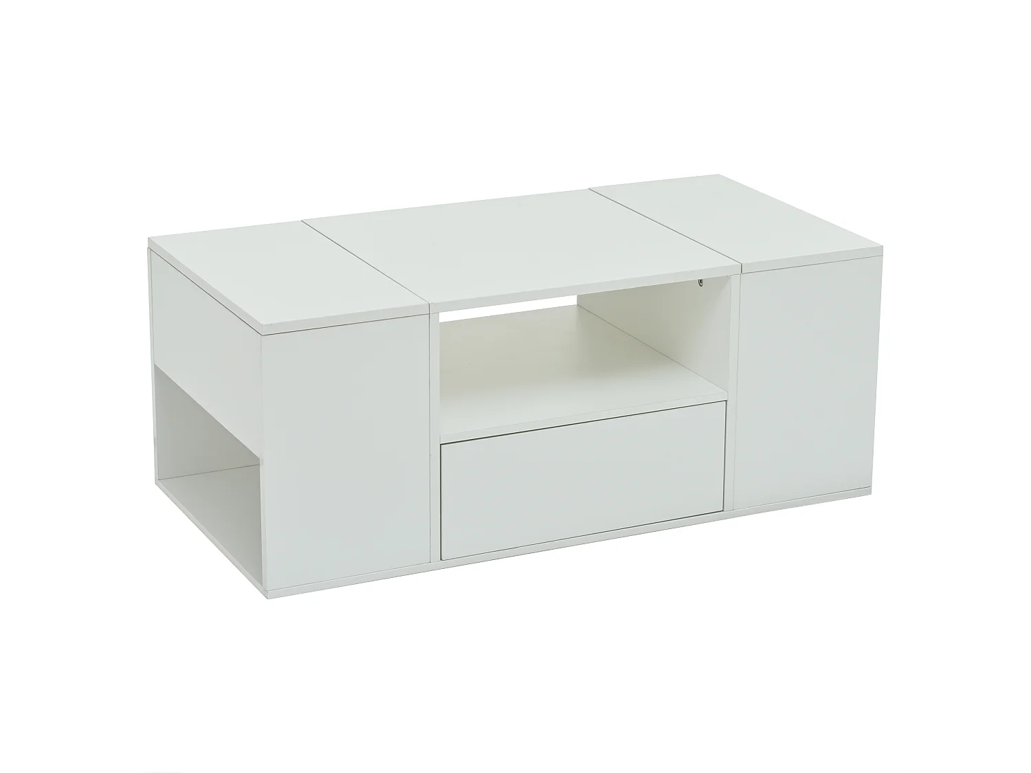 Tavolino da caffè laccato lucido - 100 x 50 x 40 cm - con 1 cassetto + LED + 6 vani portaoggetti - truciolare - bianco