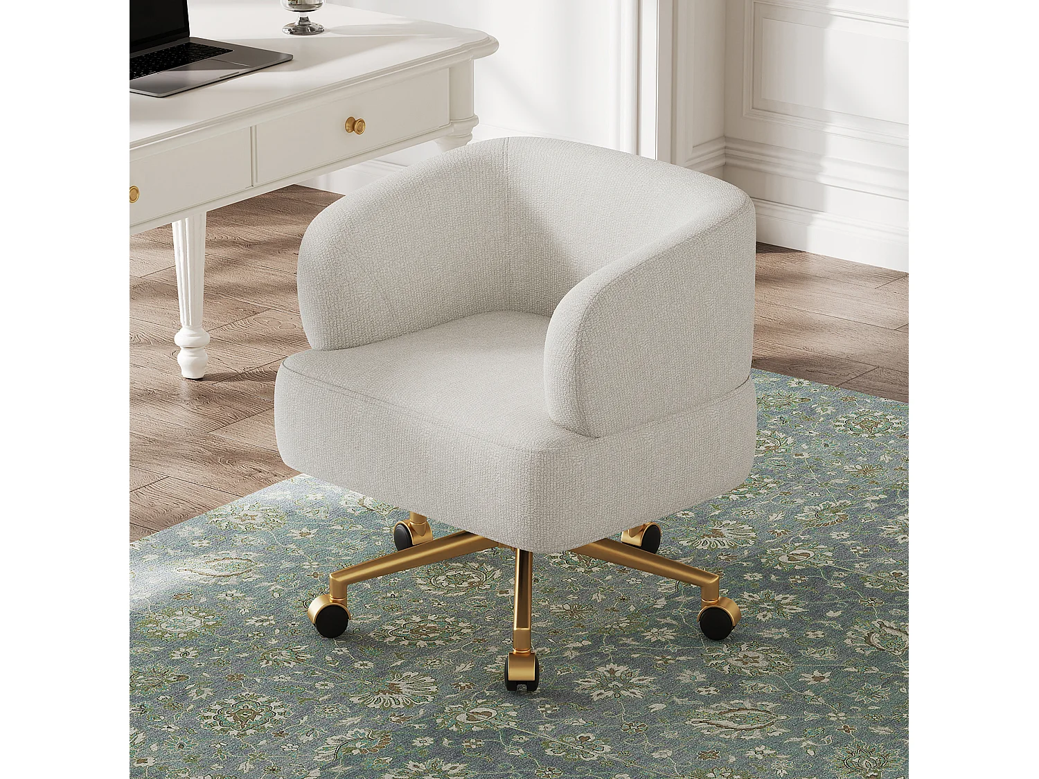 Fauteuil de détente pivotant - 71 x 60 x 71 cm - avec 5 roulettes - rotation à 360°- chenille - beige
