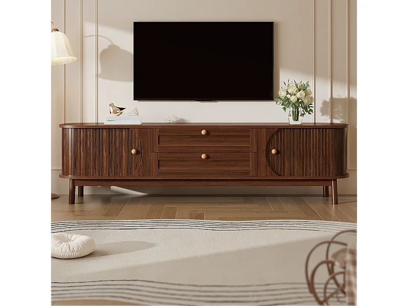 TV-Möbel in Holzoptik – 170 x 39,5 x 46 cm – mit 2 Schubladen und 2 Türen – abgerundete Ecken – MDF – braun