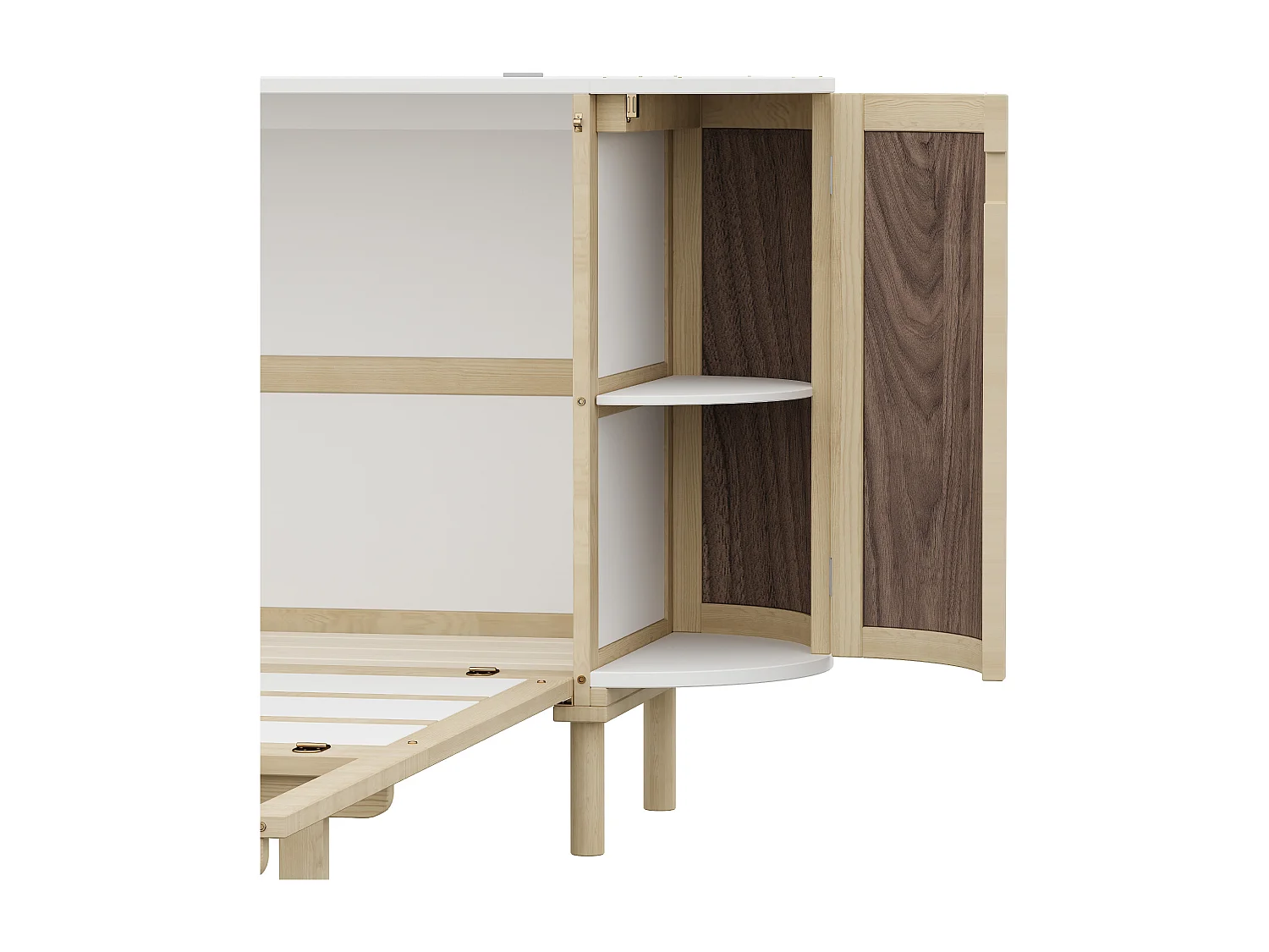 Lit escamotable pour enfant - 140 x 200 cm - avec compartiments de rangement - design rotin - bois - naturel