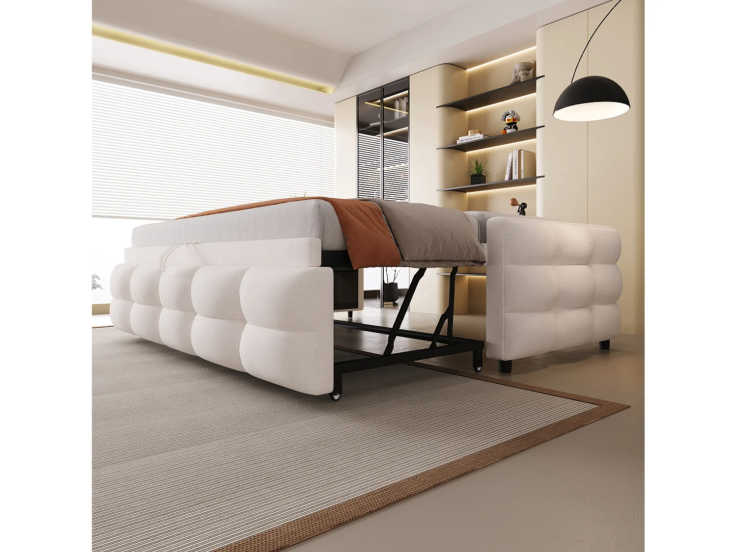 Canapé-lit extensible rembourré - 90/180 x 190 cm - avec sommier à lattes - velours - beige