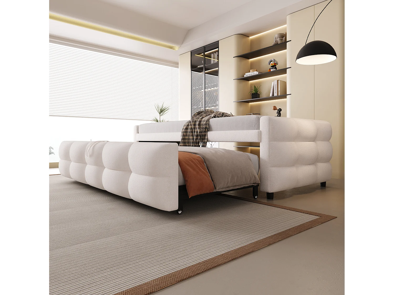 Canapé-lit extensible rembourré - 90/180 x 190 cm - avec sommier à lattes - velours - beige