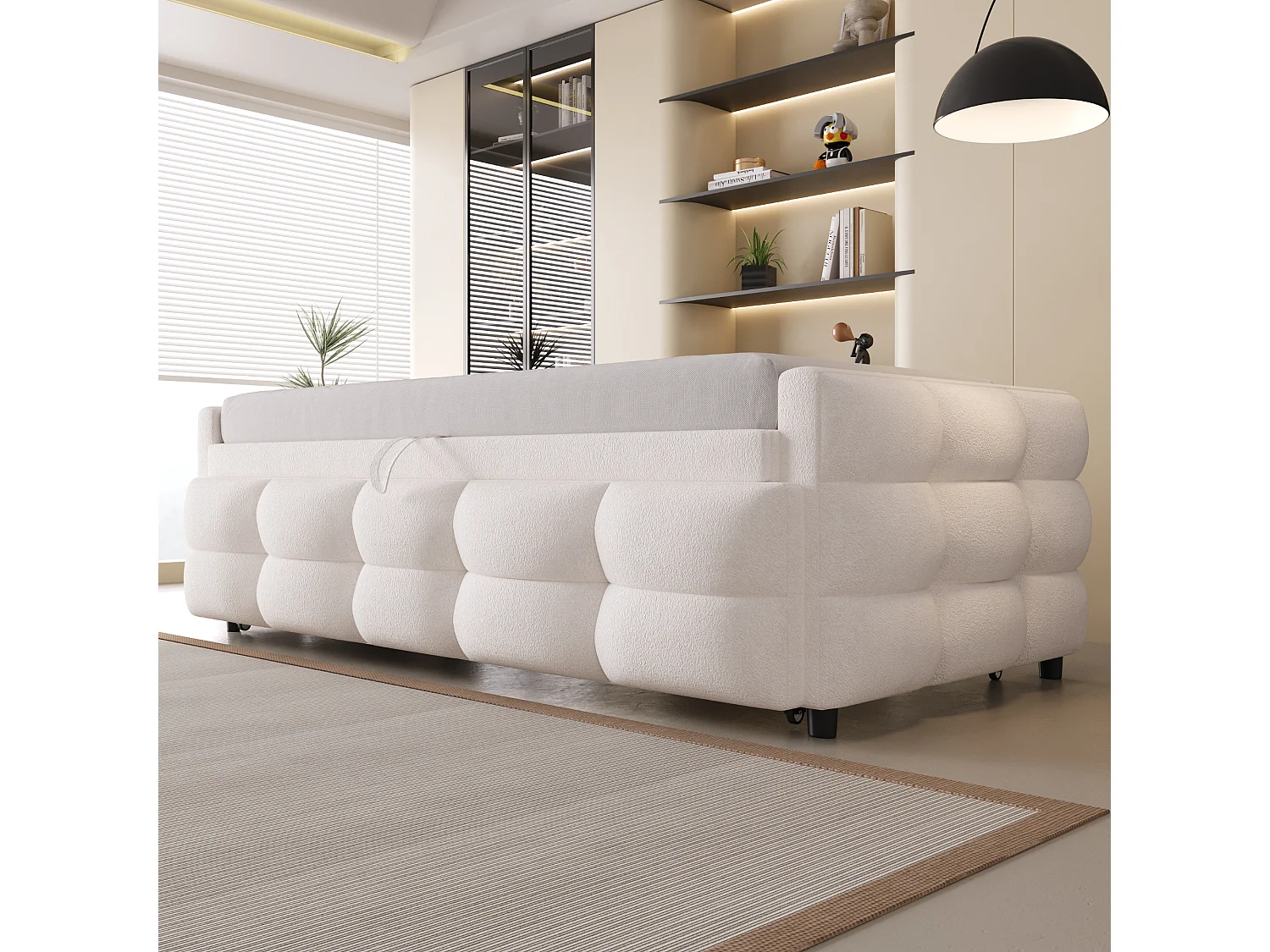 Canapé-lit extensible rembourré - 90/180 x 190 cm - avec sommier à lattes - velours - beige