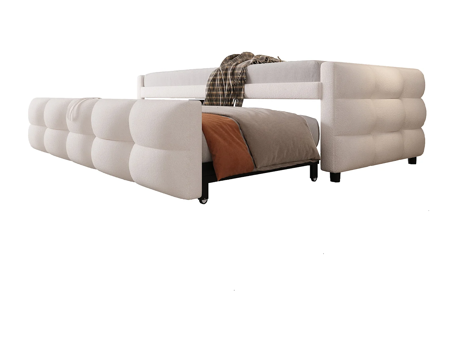 Canapé-lit extensible rembourré - 90/180 x 190 cm - avec sommier à lattes - velours - beige
