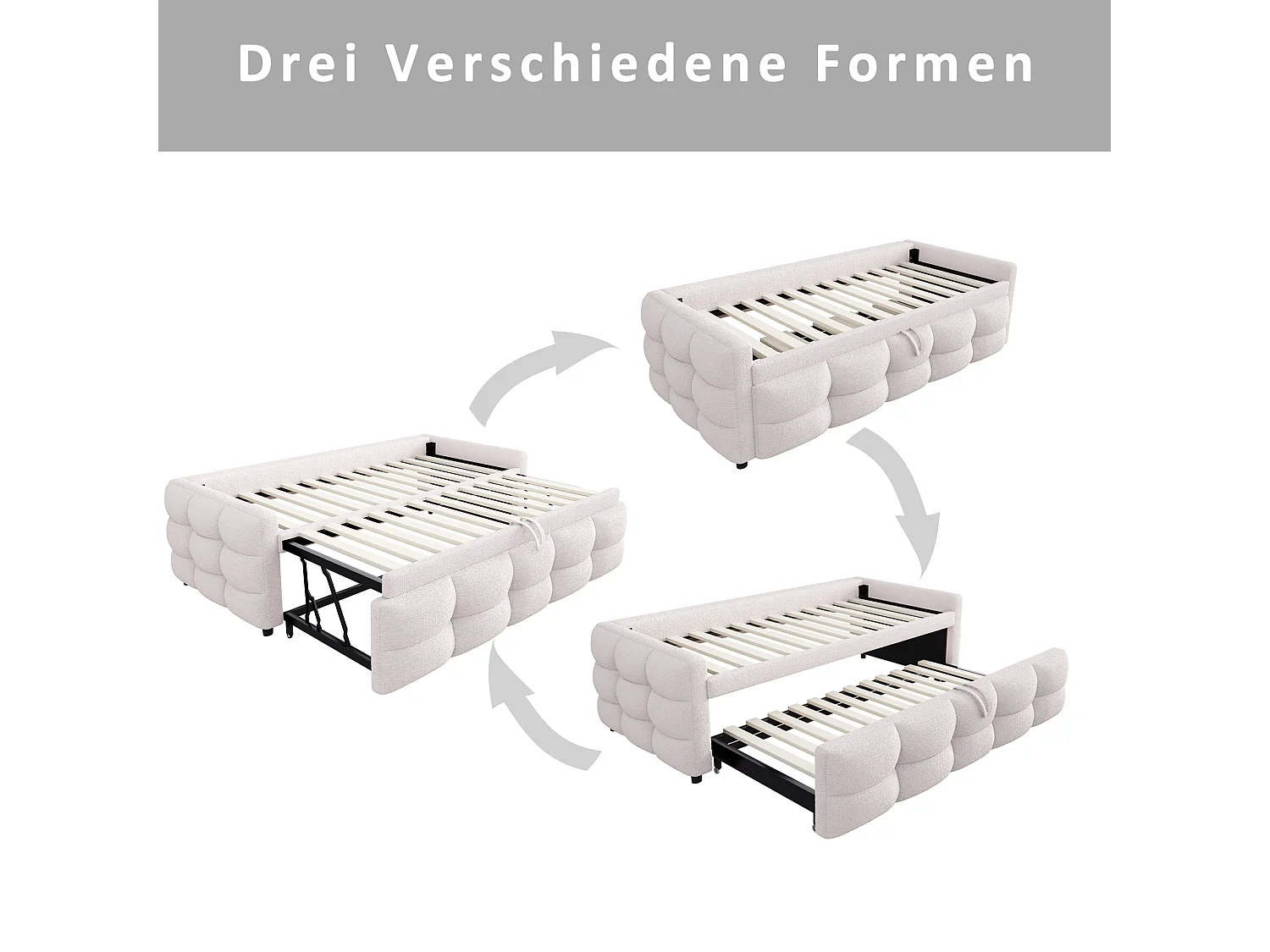 Canapé-lit extensible rembourré - 90/180 x 190 cm - avec sommier à lattes - velours - beige