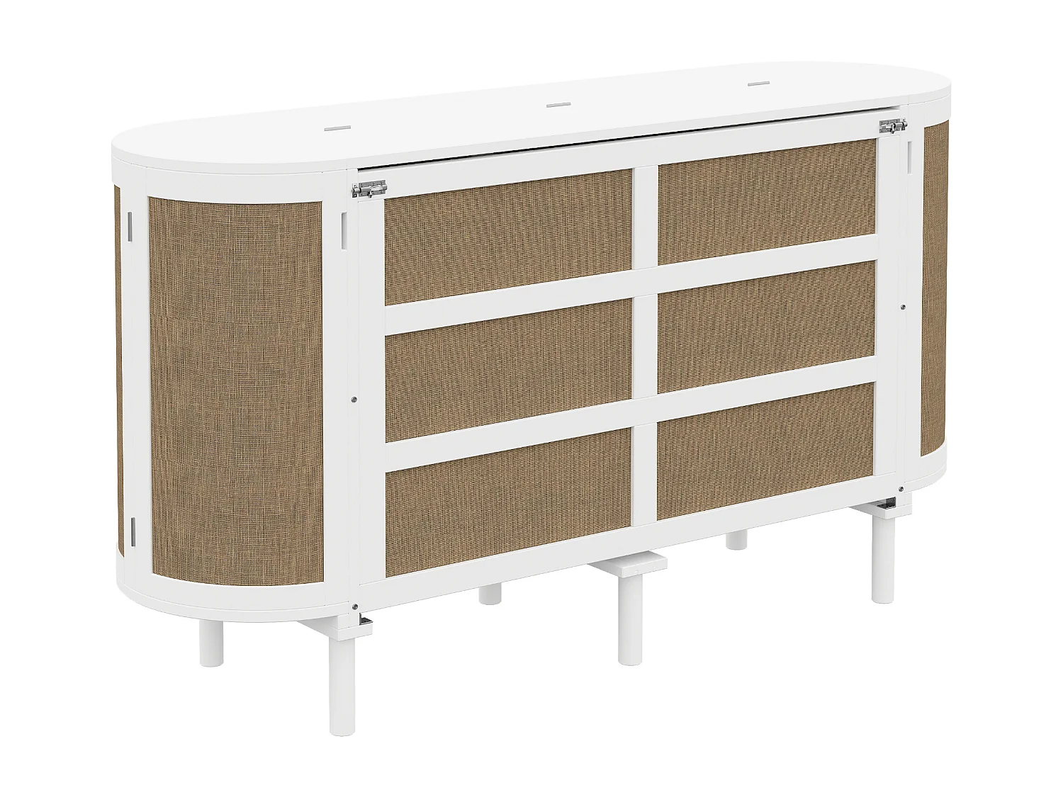 Lit escamotable pour enfant - 140 x 200 cm - avec compartiments de rangement - design rotin - bois - blanc