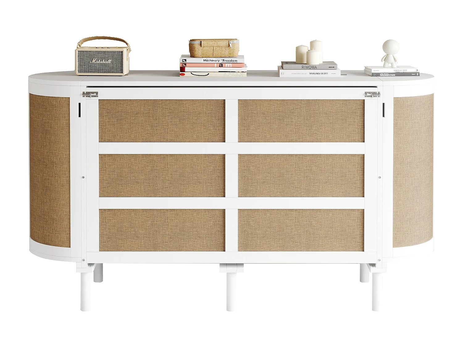 Lit escamotable pour enfant - 140 x 200 cm - avec compartiments de rangement - design rotin - bois - blanc