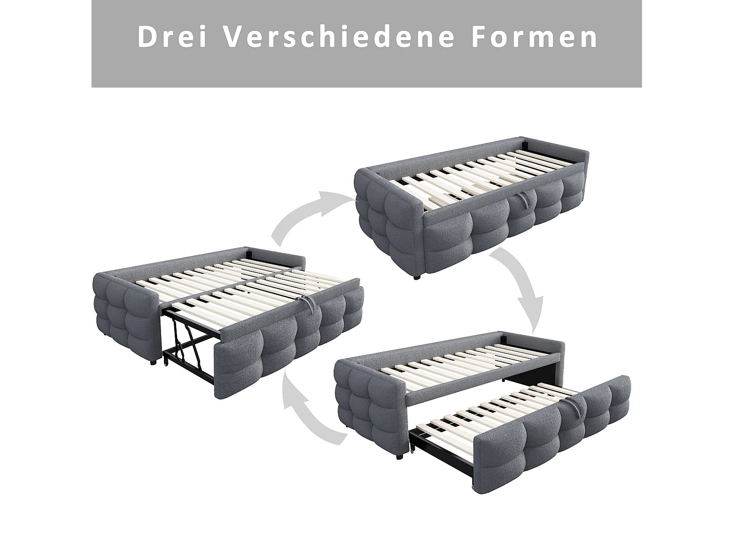 Canapé-lit extensible rembourré - 90/180 x 190 cm - avec sommier à lattes - velours - gris