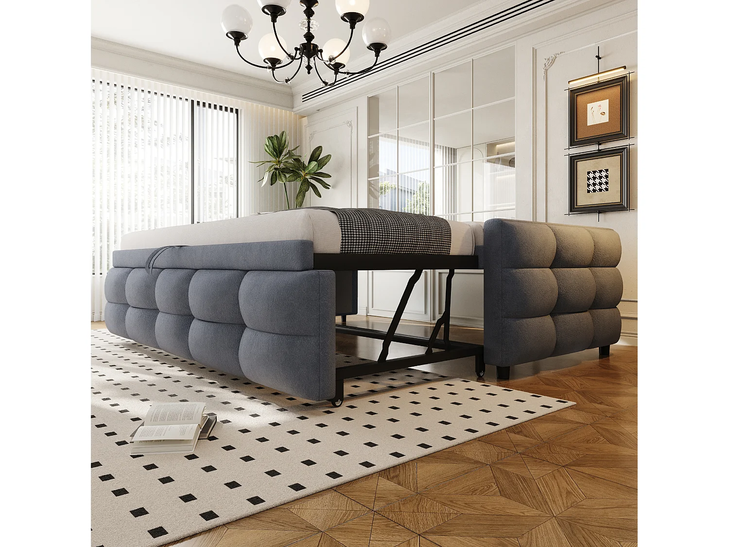 Canapé-lit extensible rembourré - 90/180 x 190 cm - avec sommier à lattes - velours - gris