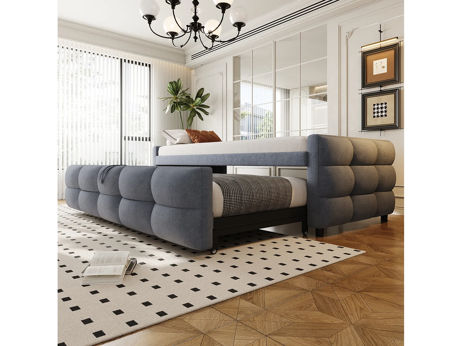 Canapé-lit extensible rembourré - 90/180 x 190 cm - avec sommier à lattes - velours - gris