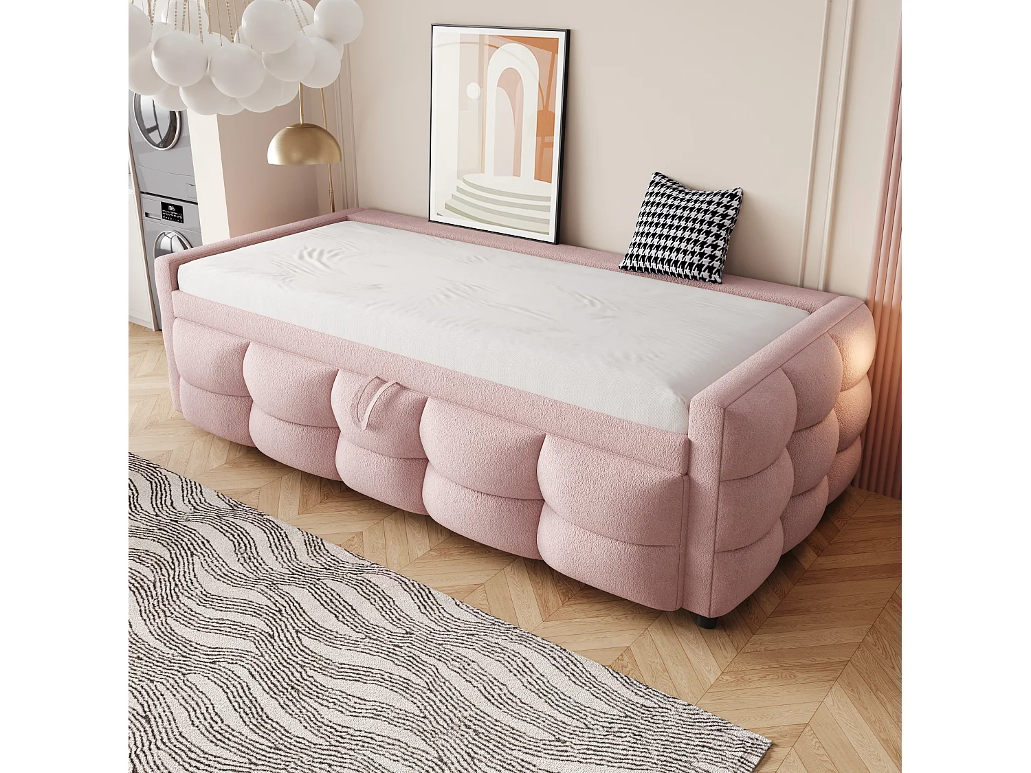 Canapé-lit extensible rembourré - 90/180 x 190 cm - avec sommier à lattes - velours - rose
