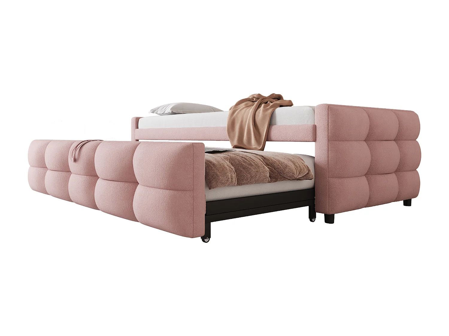 Canapé-lit extensible rembourré - 90/180 x 190 cm - avec sommier à lattes - velours - rose