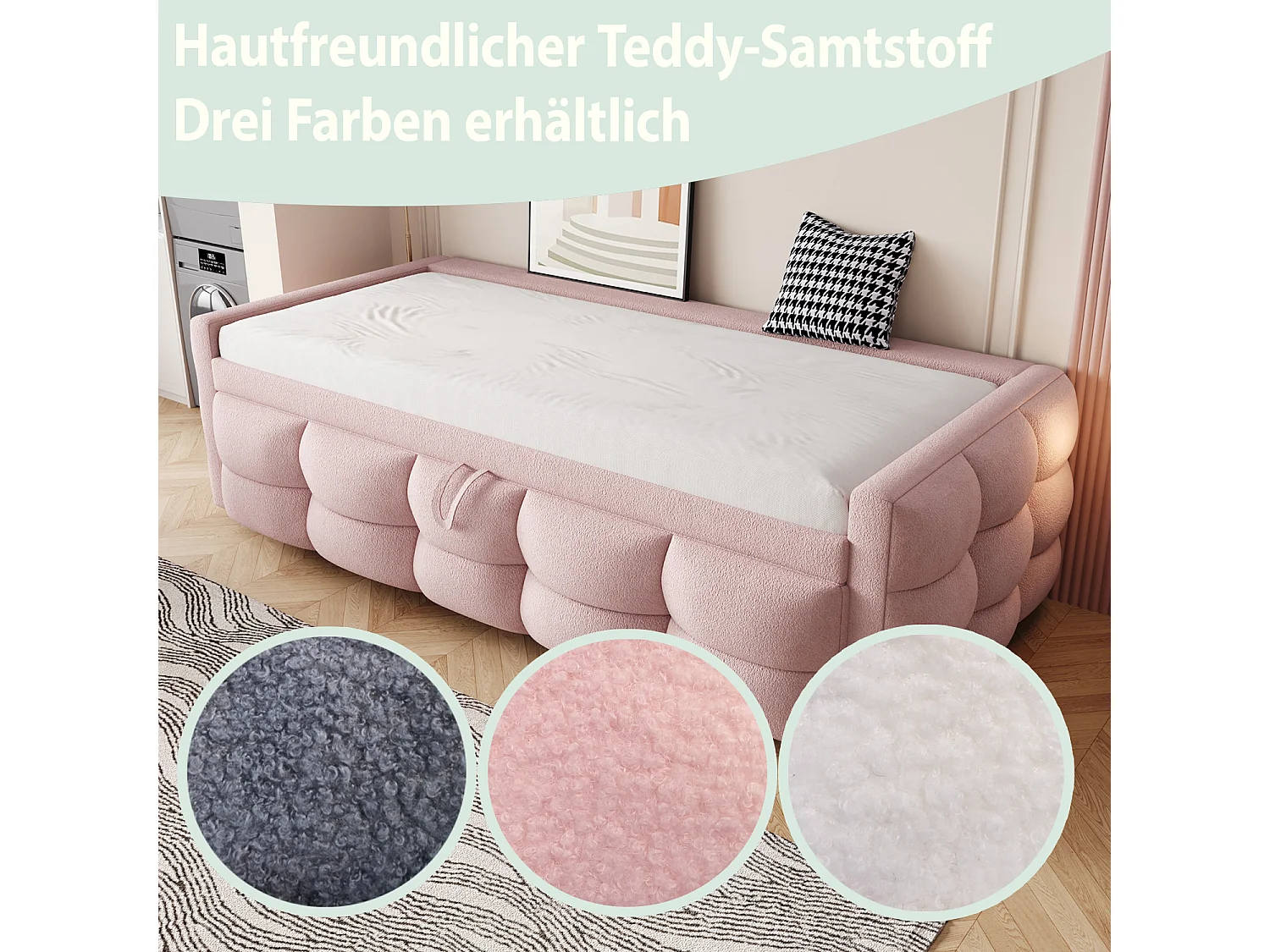 Canapé-lit extensible rembourré - 90/180 x 190 cm - avec sommier à lattes - velours - rose