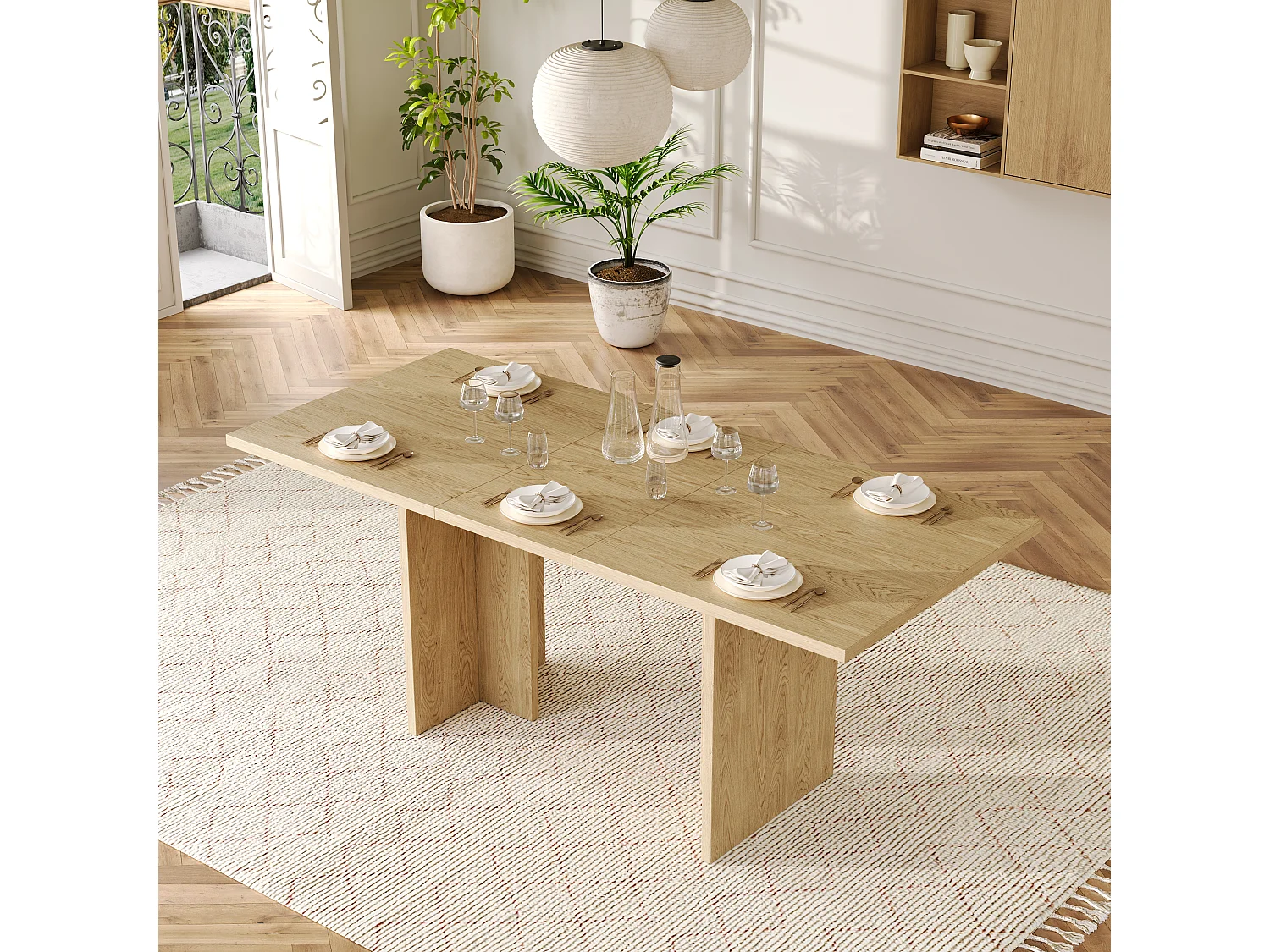 Table de salle à manger extensible - 140/180 x 80 x 75 cm - pour 6 à 8 personnes - style sobre - MDF - naturel