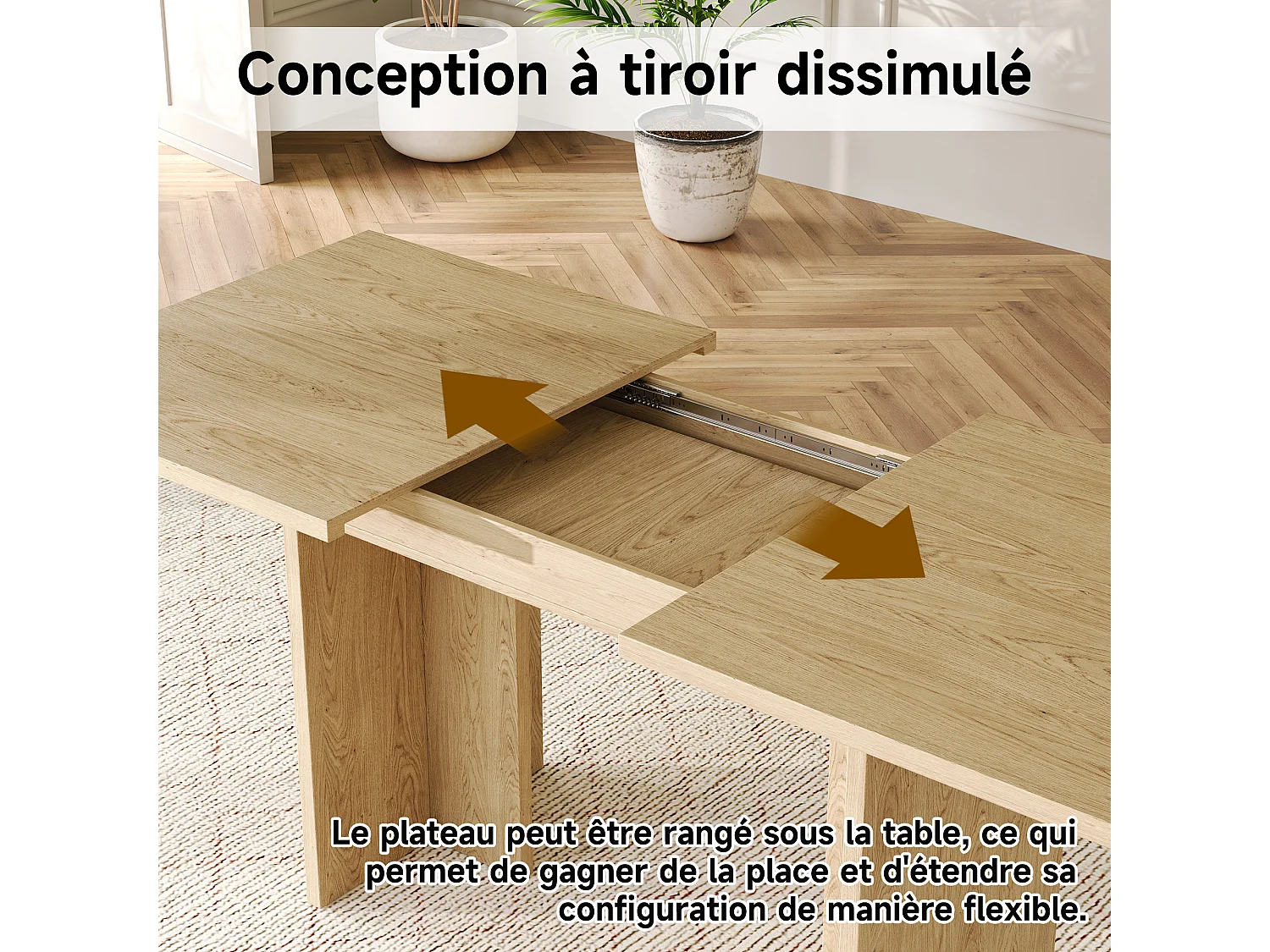 Table de salle à manger extensible - 140/180 x 80 x 75 cm - pour 6 à 8 personnes - style sobre - MDF - naturel
