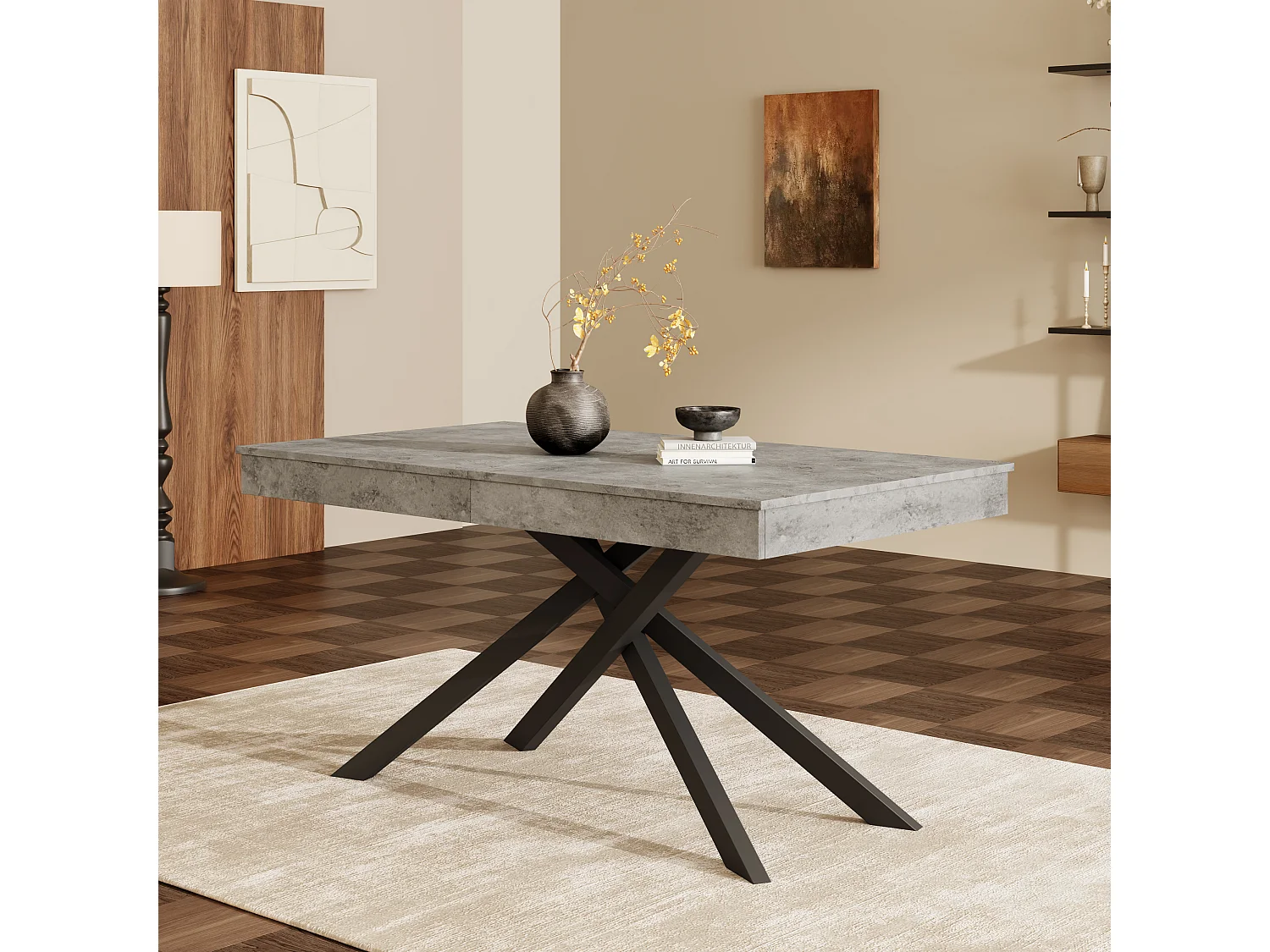 Table de salle à manger extensible - 140/180 x 80 x 76 cm - pour 6 à 8 personnes - pieds en métal - MDF - gris