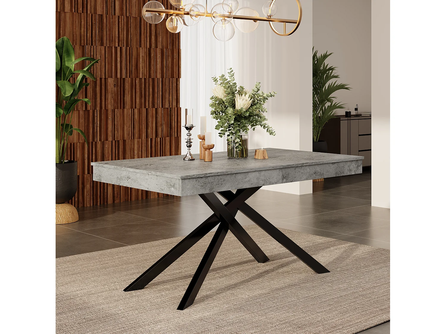 Table de salle à manger extensible - 140/180 x 80 x 76 cm - pour 6 à 8 personnes - pieds en métal - MDF - gris