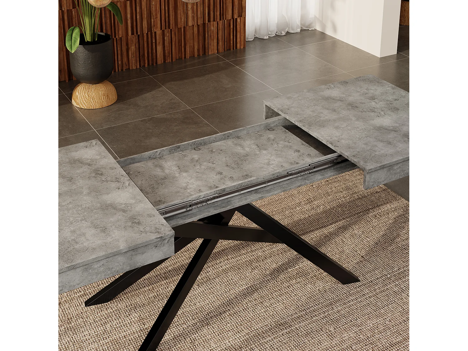 Table de salle à manger extensible - 140/180 x 80 x 76 cm - pour 6 à 8 personnes - pieds en métal - MDF - gris