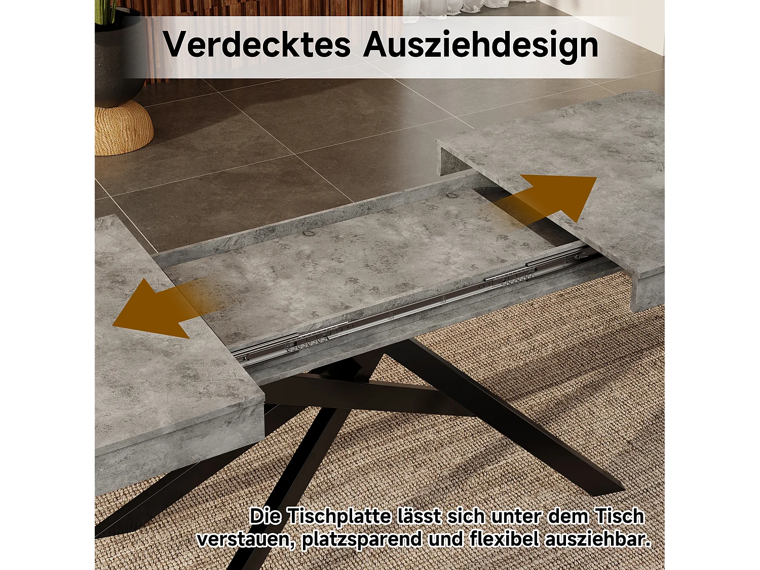 Table de salle à manger extensible - 140/180 x 80 x 76 cm - pour 6 à 8 personnes - pieds en métal - MDF - gris