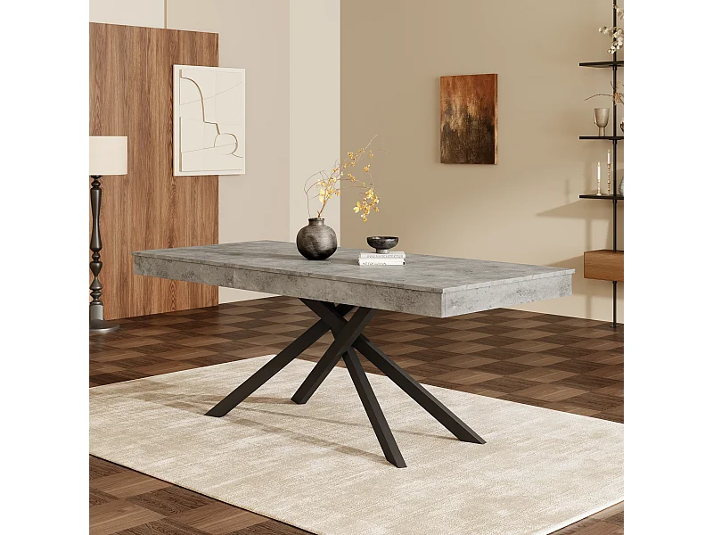 Table de salle à manger extensible - 140/180 x 80 x 76 cm - pour 6 à 8 personnes - pieds en métal - MDF - gris