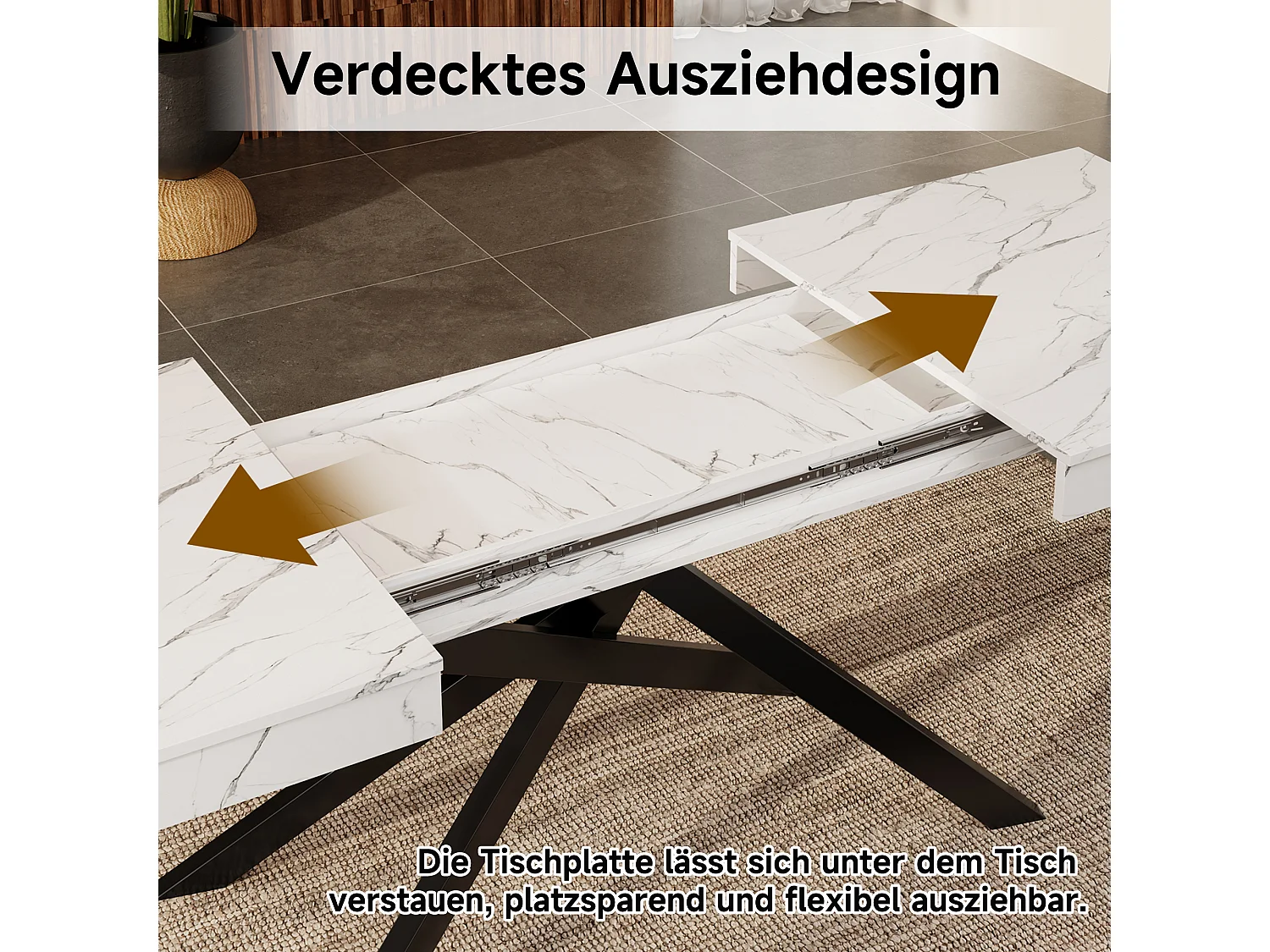 Table de salle à manger extensible - 140/180 x 80 x 76 cm - pour 6 à 8 personnes - pieds en métal - MDF - blanc