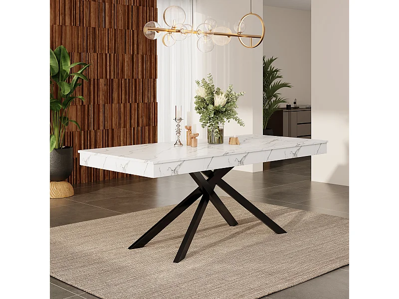 Table de salle à manger extensible - 140/180 x 80 x 76 cm - pour 6 à 8 personnes - pieds en métal - MDF - blanc