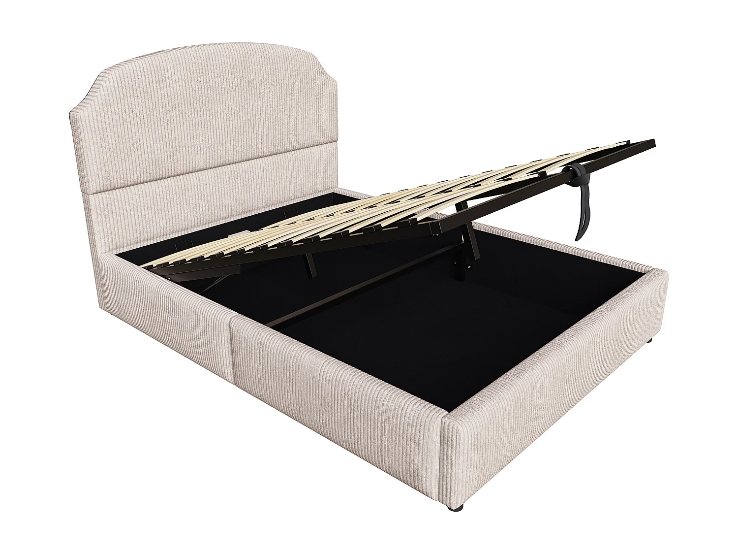 Cama estofada com arrumação - 140 x 200 cm - com arrumação hidráulica + cabeceira - MDF + metal + contraplacado - bege