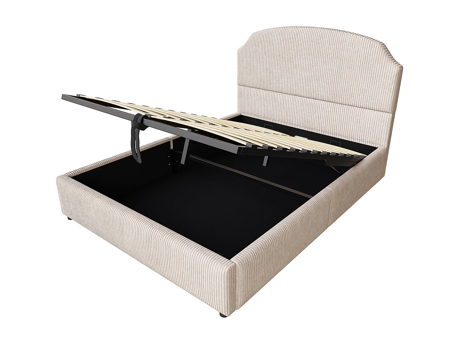 Polstret seng med opbevaring - 140 x 200 cm - med hydraulisk opbevaring og hovedgærde - MDF, metal og krydsfiner - beige