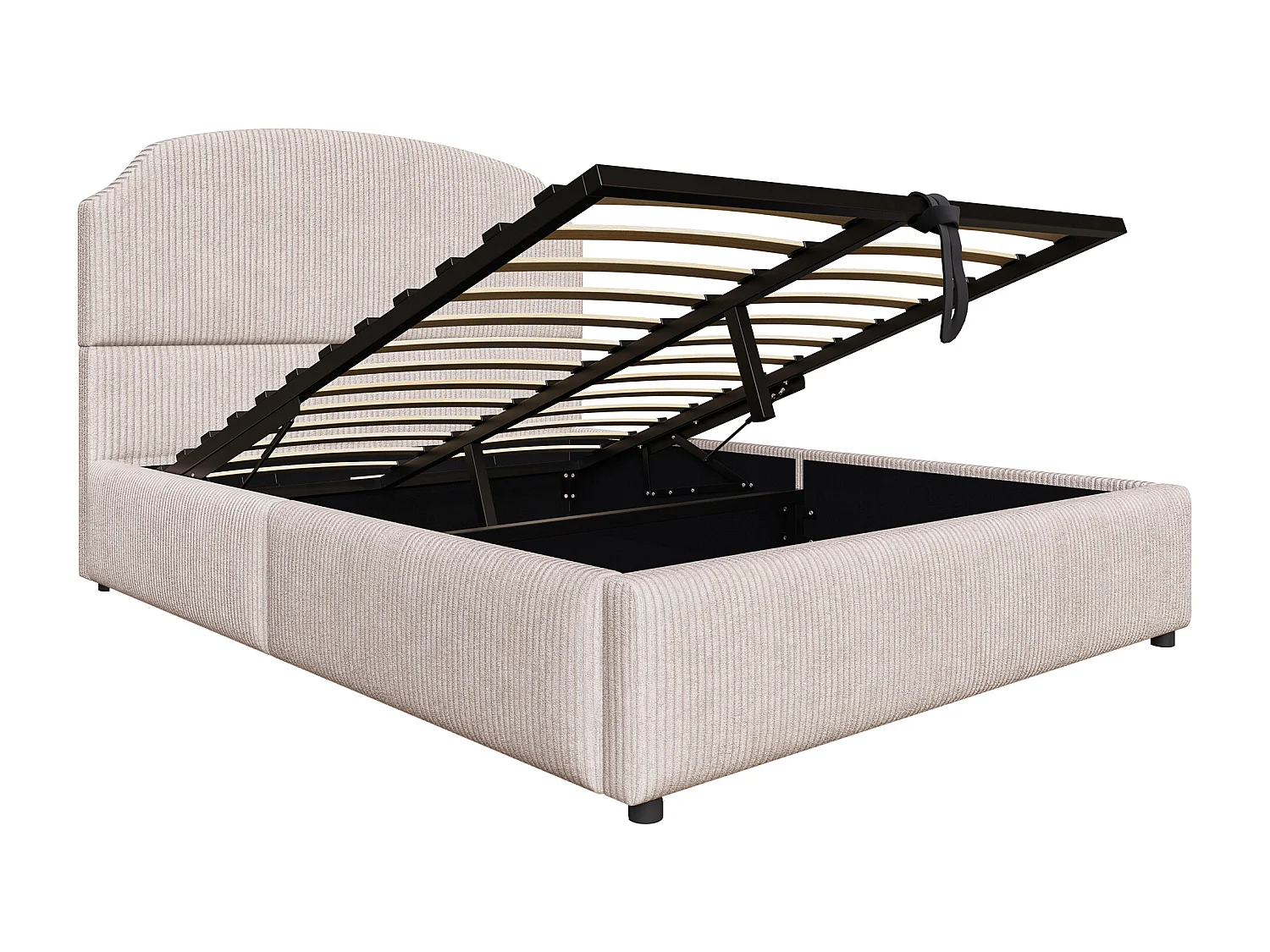 Polstret seng med opbevaring - 140 x 200 cm - med hydraulisk opbevaring og hovedgærde - MDF, metal og krydsfiner - beige