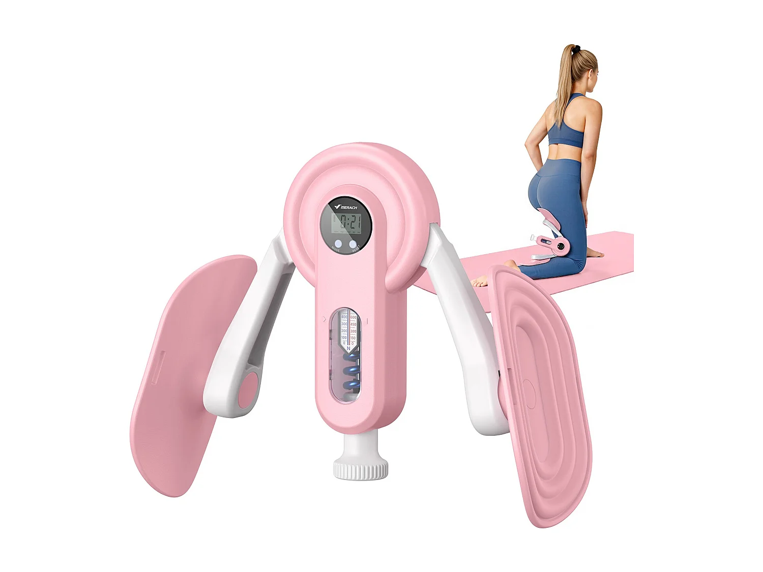 LEG TRAINER 2-en-1 MERACH, Angle Réglable, LED, Affichage Double Échelle, Indicateur de Pression, 2 Niveaux de Résistance, Portable, Rose