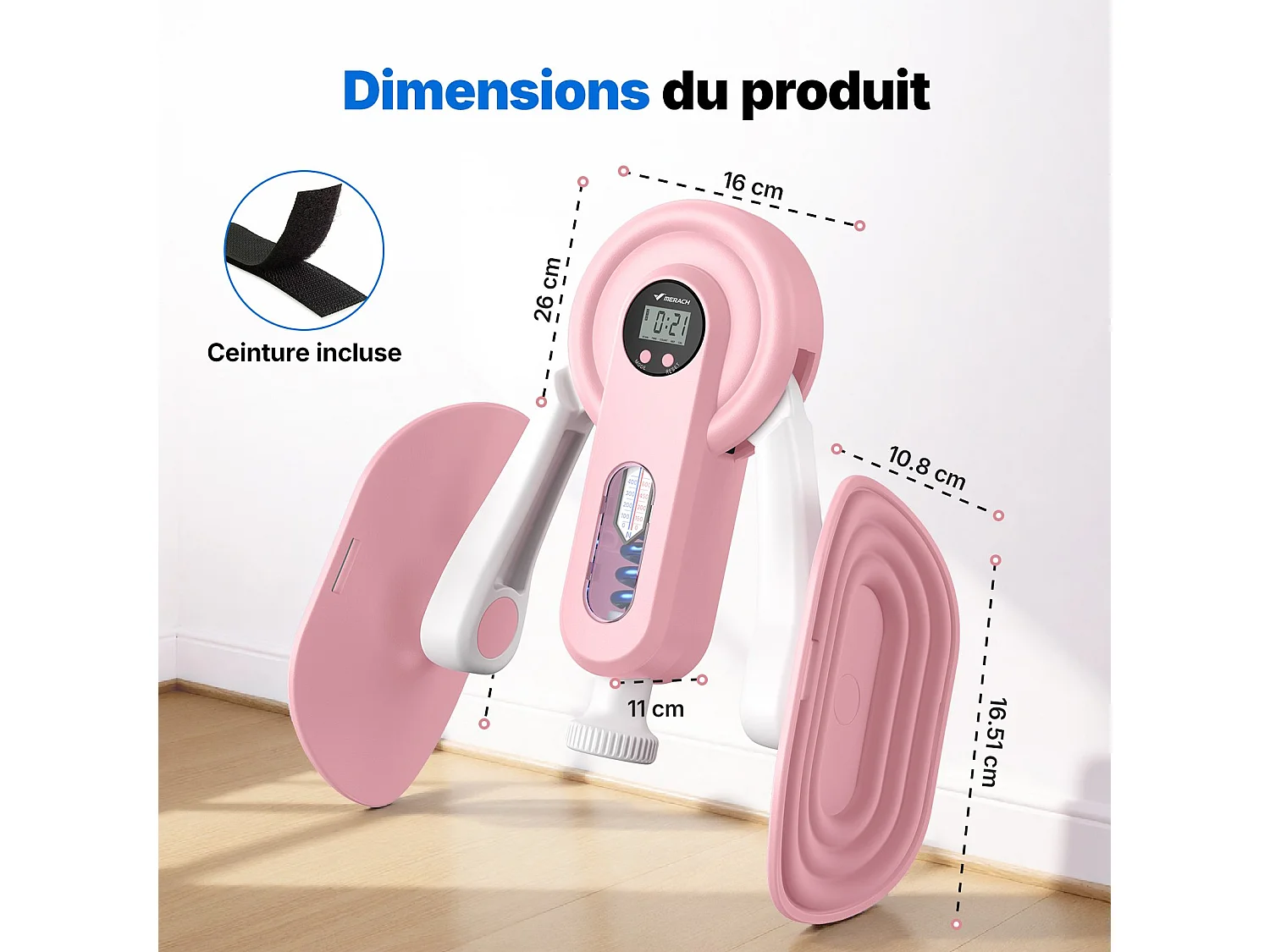 LEG TRAINER 2-en-1 MERACH, Angle Réglable, LED, Affichage Double Échelle, Indicateur de Pression, 2 Niveaux de Résistance, Portable, Rose
