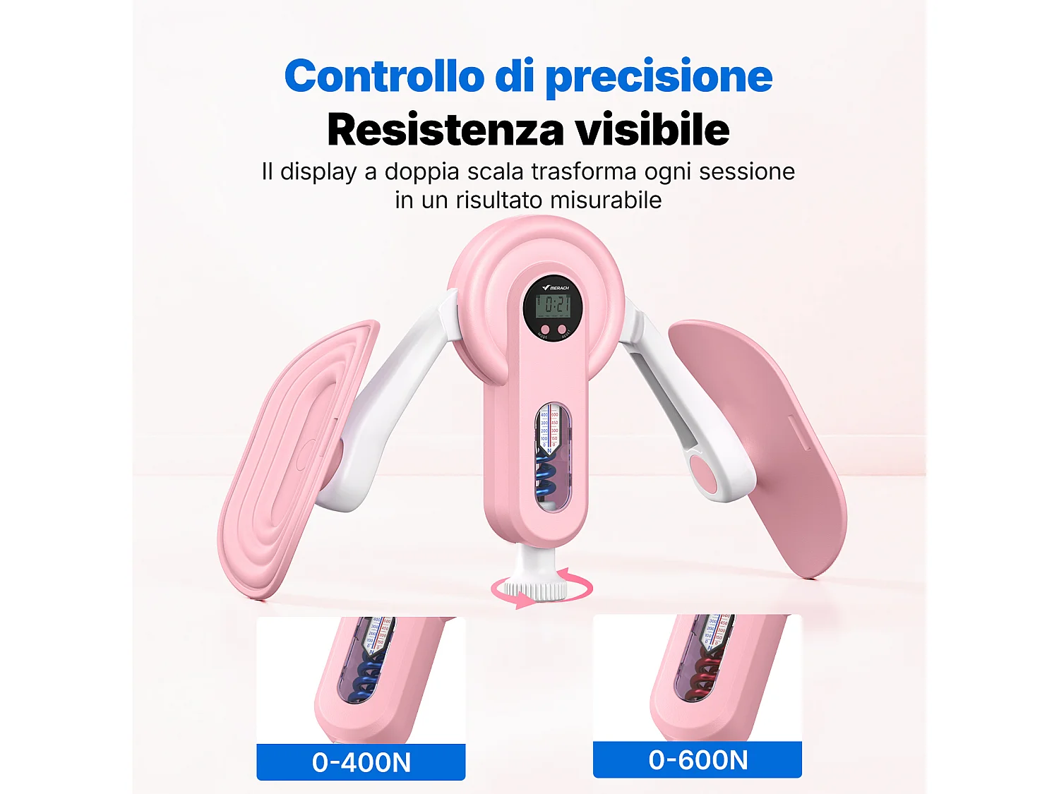 Entrenador de Piernas 2 en 1 MERACH, Ángulo Ajustable, LED, Pantalla de Doble Escala, Indicador de Presión, 2 Niveles de Resistencia, Portátil, Rosa