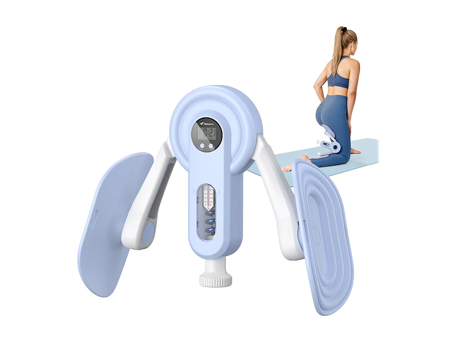 Leg Trainer MERACH, Angolo Regolabile, LED, Display Doppia Scala, Indicatore di Pressione, 2 Livelli di Resistenza, Portatile, Blu