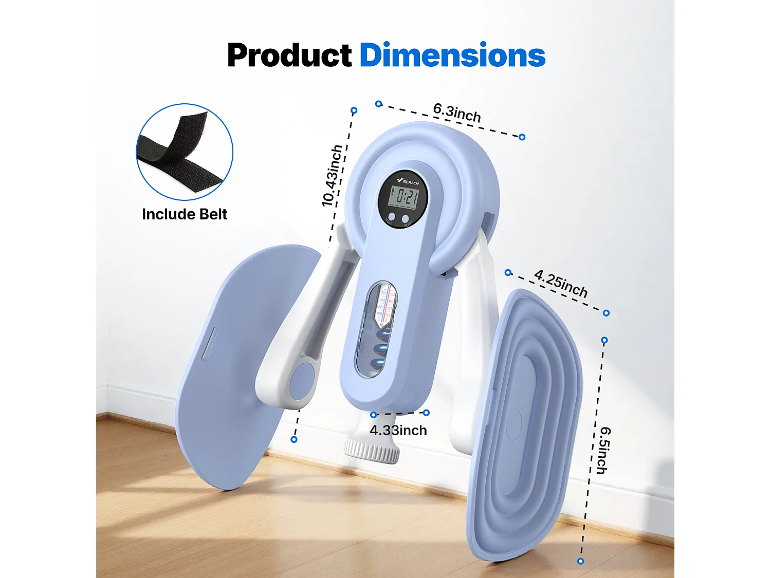 Leg Trainer MERACH, Angolo Regolabile, LED, Display Doppia Scala, Indicatore di Pressione, 2 Livelli di Resistenza, Portatile, Blu