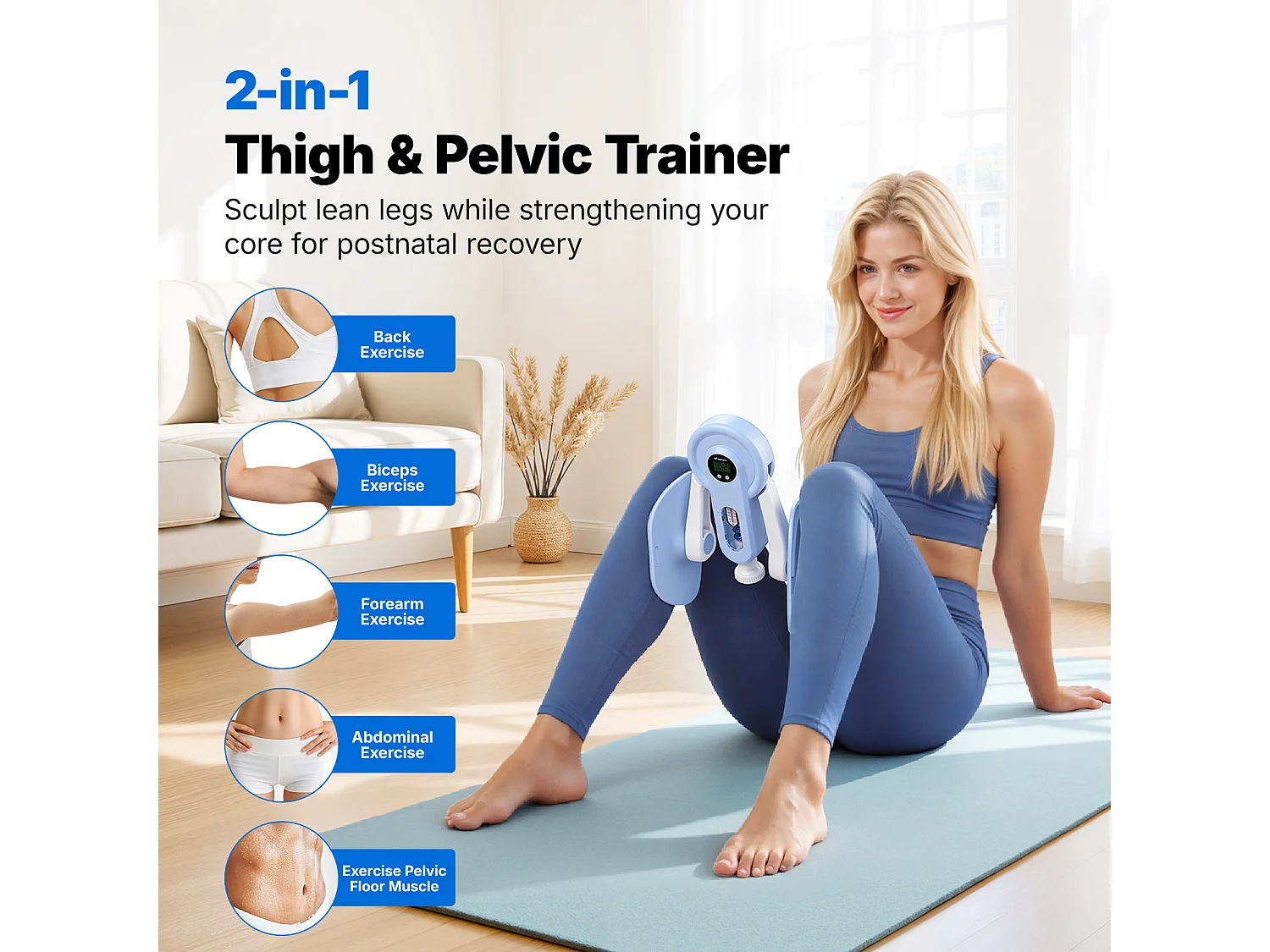 Entrenador de Piernas 2 en 1 MERACH, Ángulo Ajustable, LED, Pantalla de Doble Escala, Indicador de Presión, 2 Niveles de Resistencia, Portátil, Azul