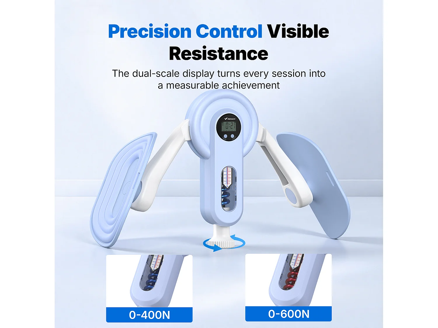 Entrenador de Piernas 2 en 1 MERACH, Ángulo Ajustable, LED, Pantalla de Doble Escala, Indicador de Presión, 2 Niveles de Resistencia, Portátil, Azul