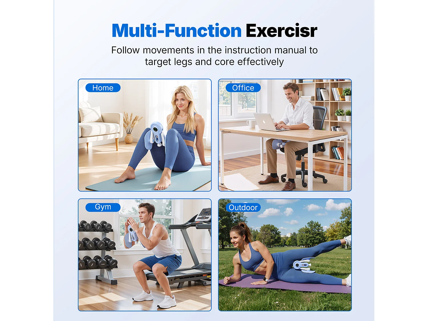 Entrenador de Piernas 2 en 1 MERACH, Ángulo Ajustable, LED, Pantalla de Doble Escala, Indicador de Presión, 2 Niveles de Resistencia, Portátil, Azul