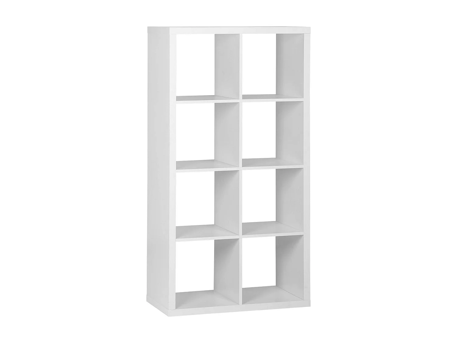 Etagère bibliothèque 4 niveaux 8 compartiments. casiers. effet bois blanc. L 76 x P 39 x H 146cm