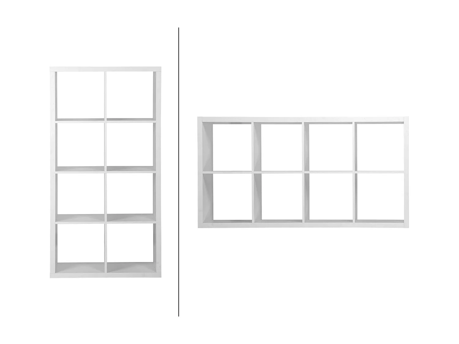 Etagère bibliothèque 4 niveaux 8 compartiments. casiers. effet bois blanc. L 76 x P 39 x H 146cm