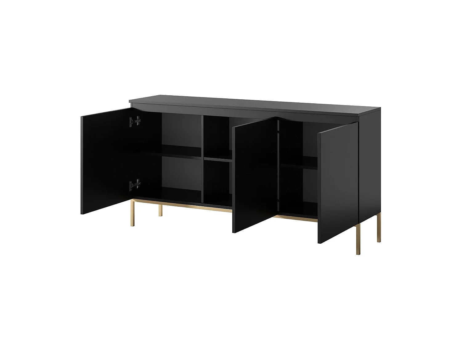 Commode à trois portes 150 cm – noir, pieds dorés – BEMMI