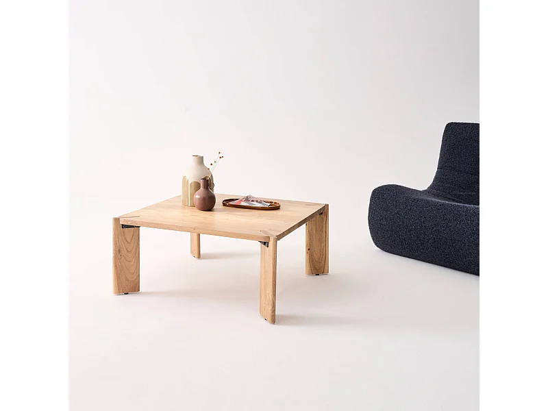 Mesa de centro exótica cuadrada de madera maciza natural