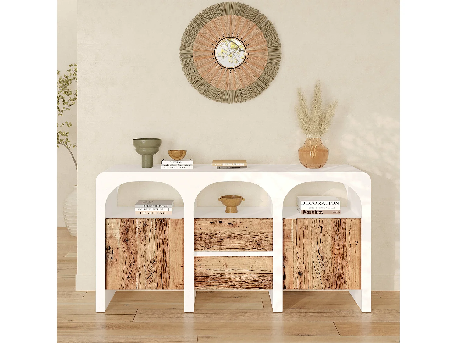 Credenza in cemento bianco sporco e legno - Fira