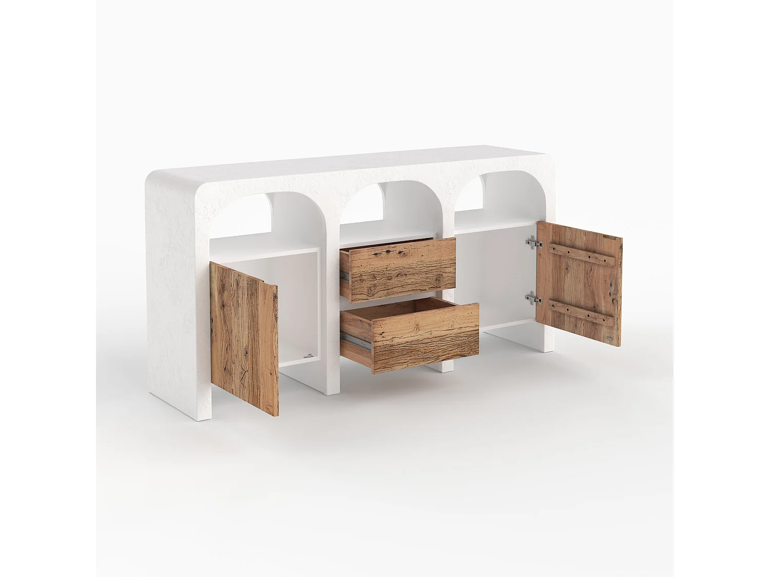 Credenza in cemento bianco sporco e legno - Fira