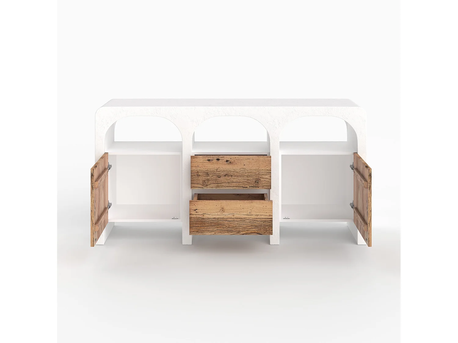 Credenza in cemento bianco sporco e legno - Fira