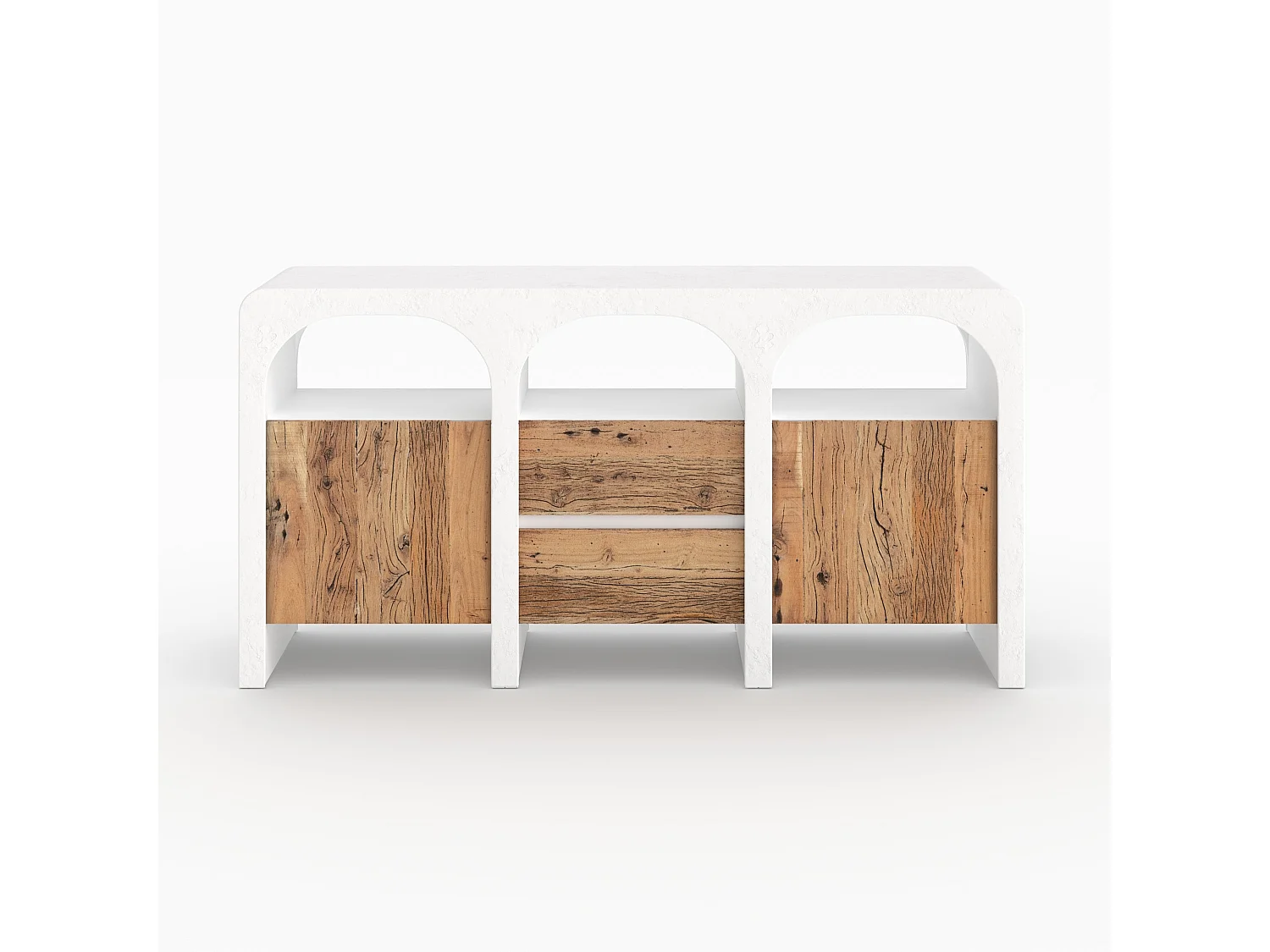 Buffet en plâtre blanc cassé et bois d'acacia - Fira