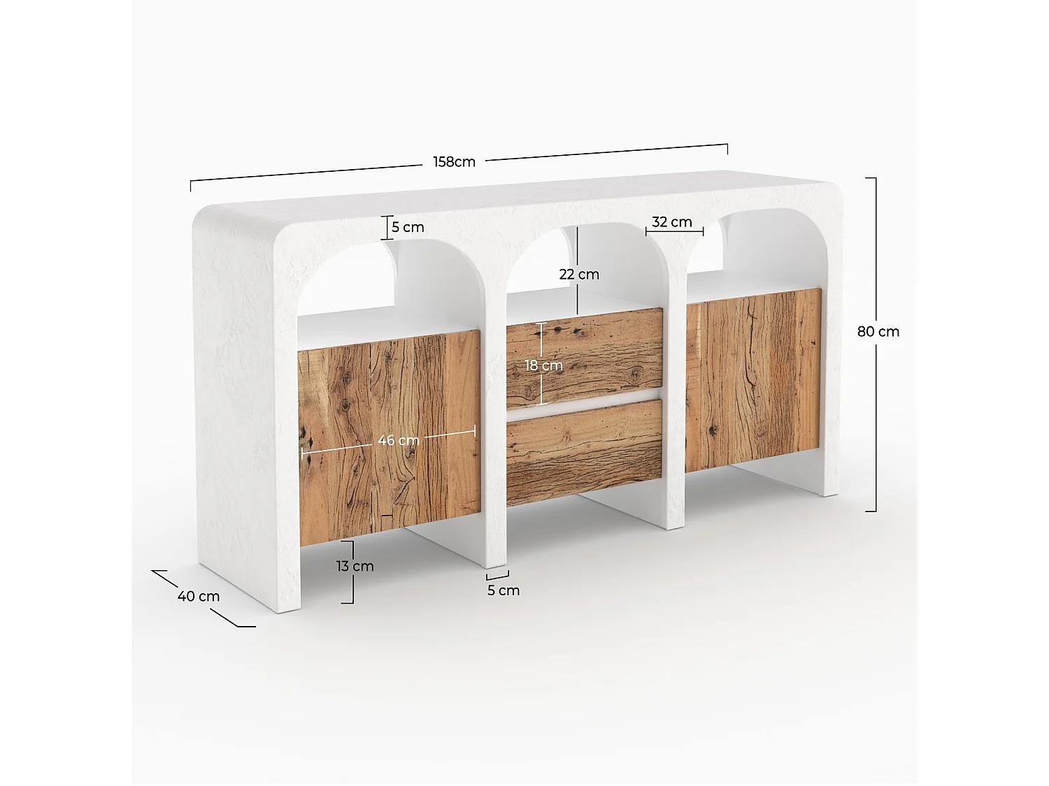 Buffet en plâtre blanc cassé et bois d'acacia - Fira
